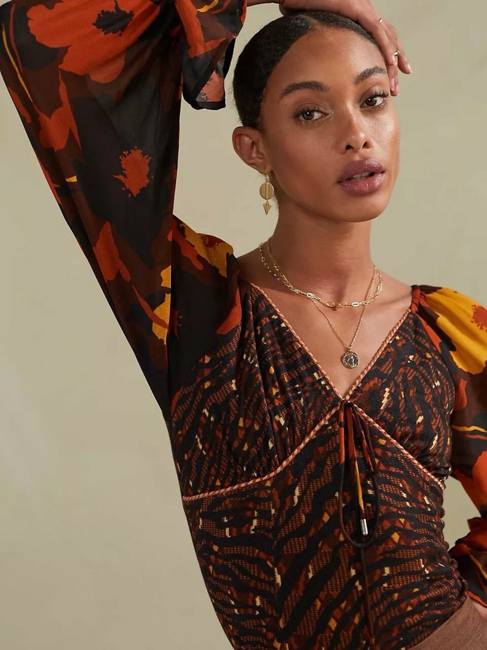 Conditions Apply By Anthropologie Abstract Puffed-Sleeved Blouse